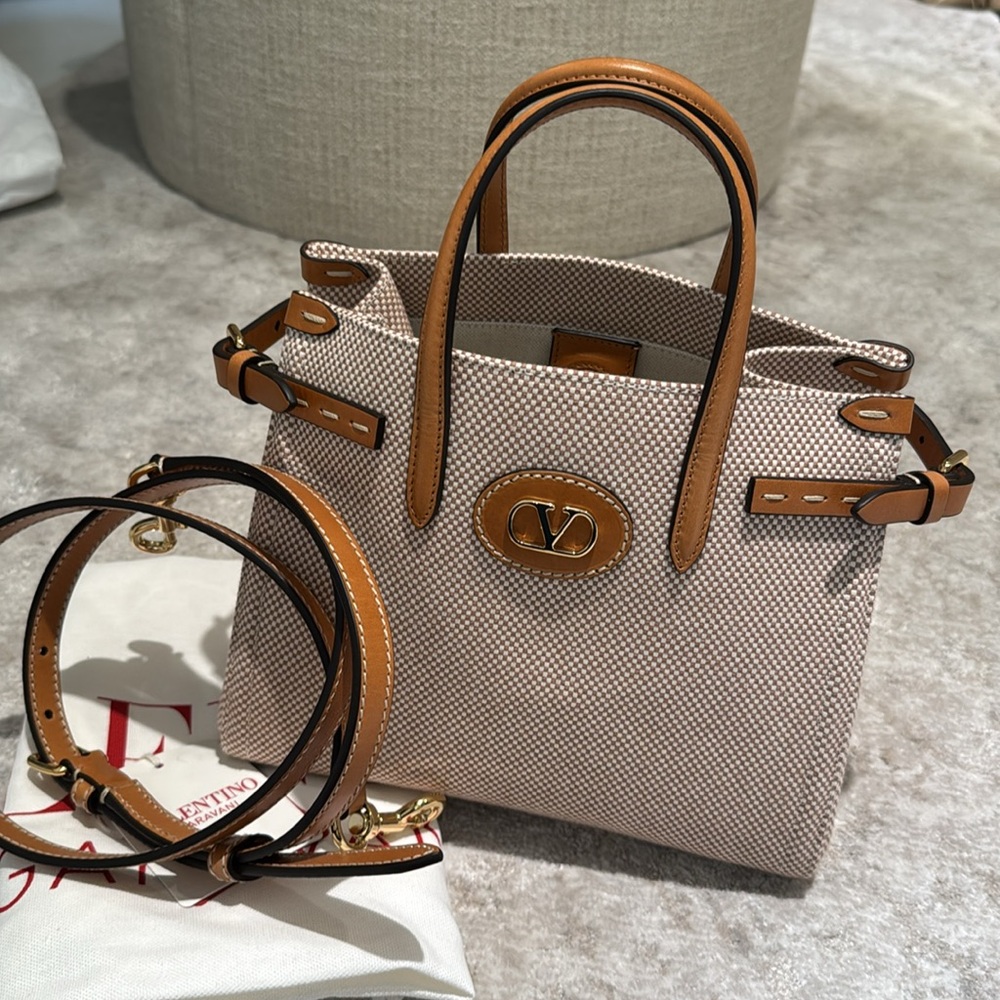 Valentino Tan and Cream Satchel with Structured Design - Picture 3 of 10